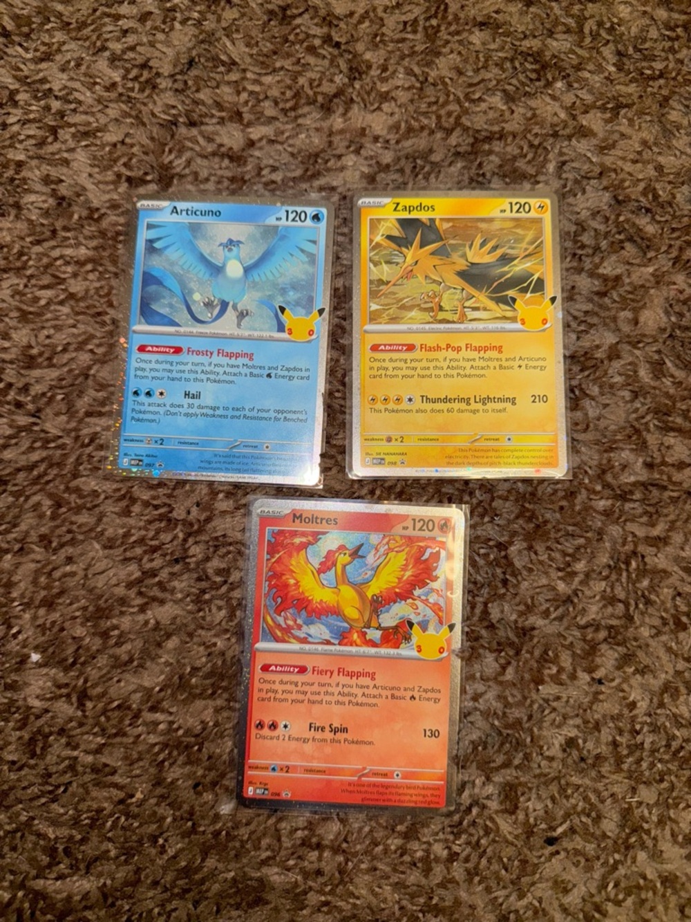 Moltres, Zapdos, & Articuno Cosmo Holos Promo 30th Celebration